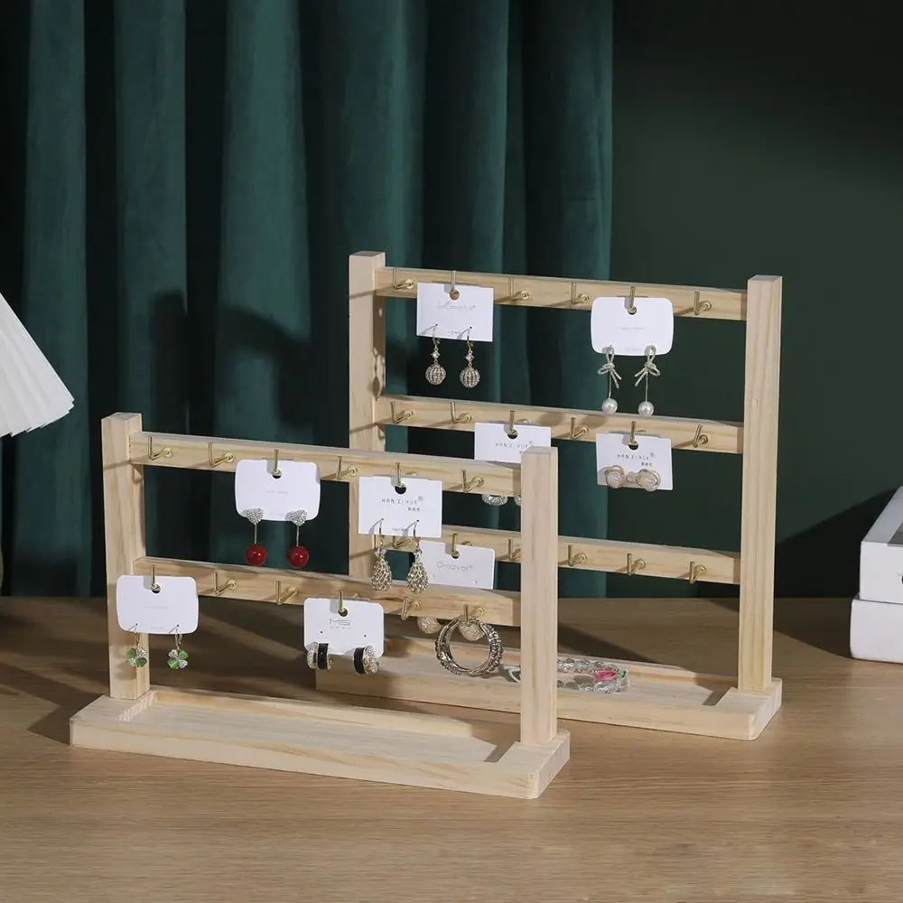 Showcase Wooden Necklaces Easel with Hooks Solid Wood Jewelry Collection Rack Removable Jewelry Hanger