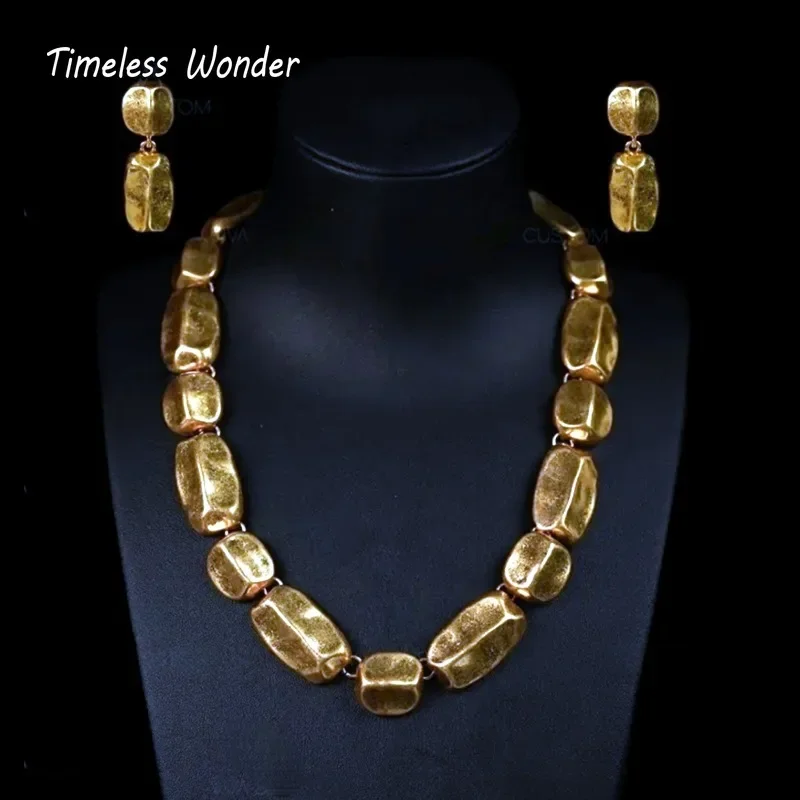 

Timeless Wonder Retro Hammered Geo Pave Necklace N Stud Earrings for Women Designer Jewelry Sets Classy Rare Top Trendy 7524