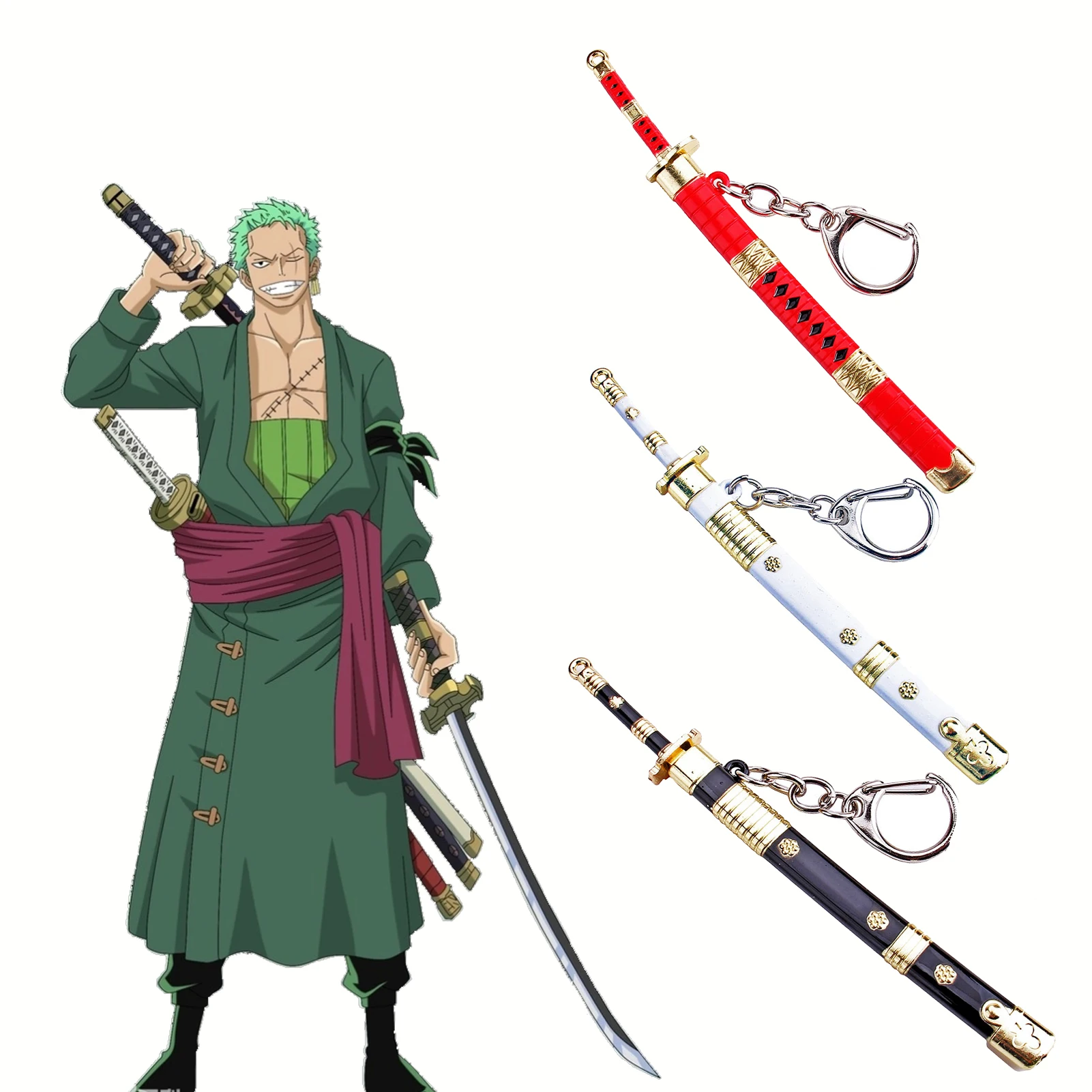 Roronoa Zoro Sword Blade Keychain Anime One Piece Santoryu Yomato Sandai Kitetsu Metal Weapon Katana Toy Craft Pendant Keyrings