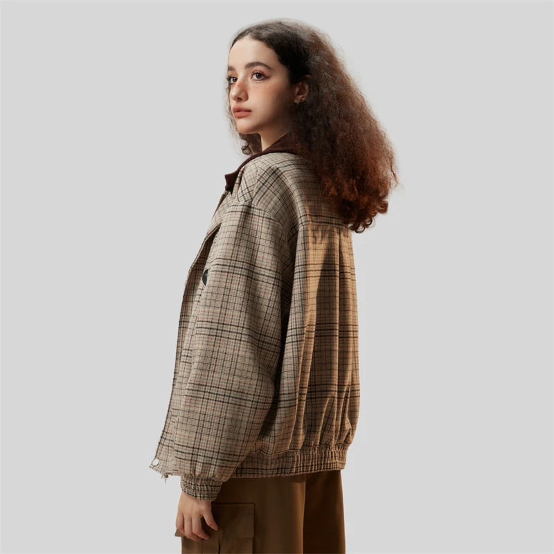 Oversized Plaid Bomber Jacket Women Y2k Street Fashion 2023 Autumn Womens Plaid Jackets Baseball Unisex Luxury Designer Coat Men