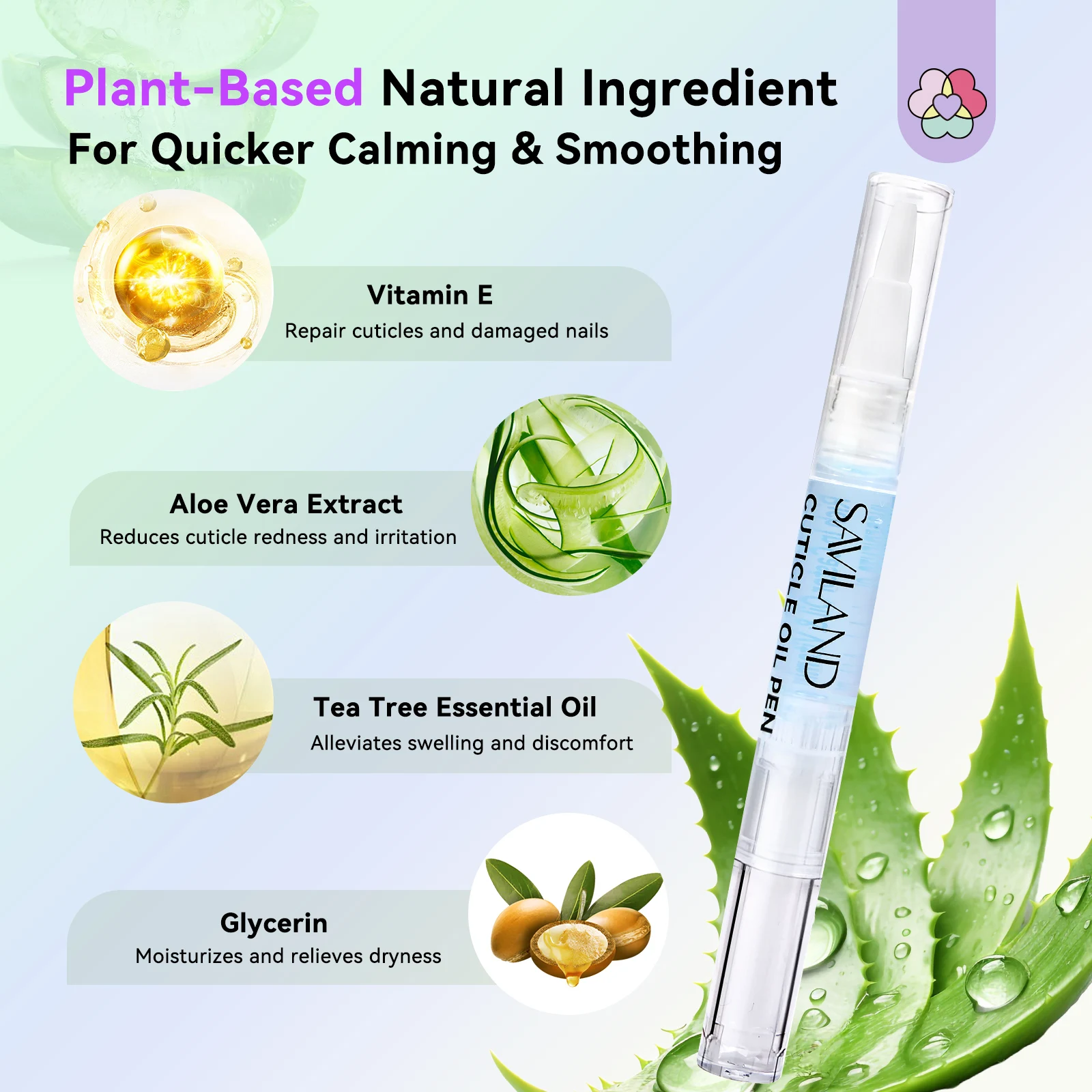 6 قطع من أقلام زيت البشرة القائمة على نباتية من سافيلاند مع فيتامين الألوة E لإصلاح جفاف الأحمرار وتقشير وتقوية الأظافر