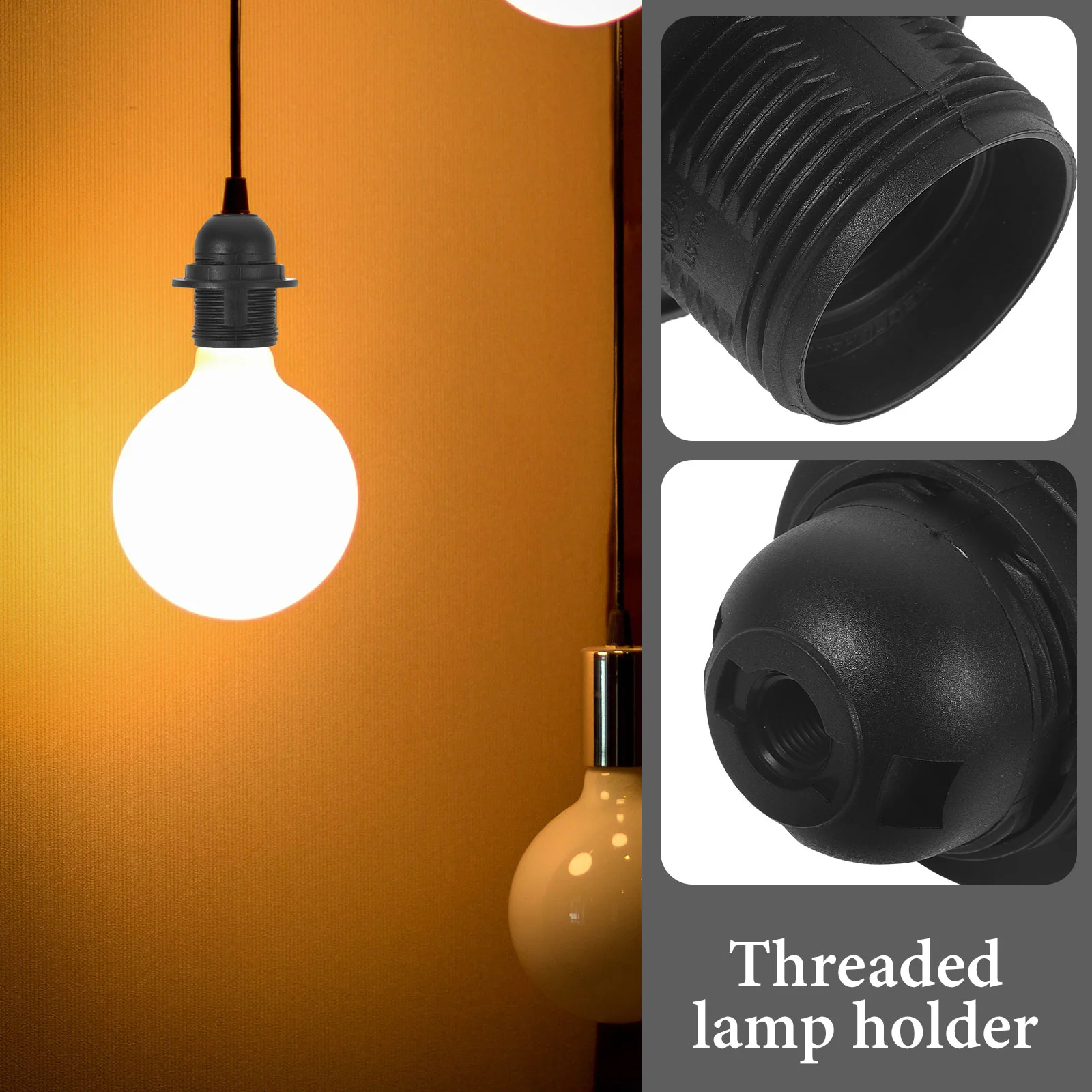 Lamp Head Light Bulbs E26 Sockets Base Black Flame Retardant PE Threaded Holder