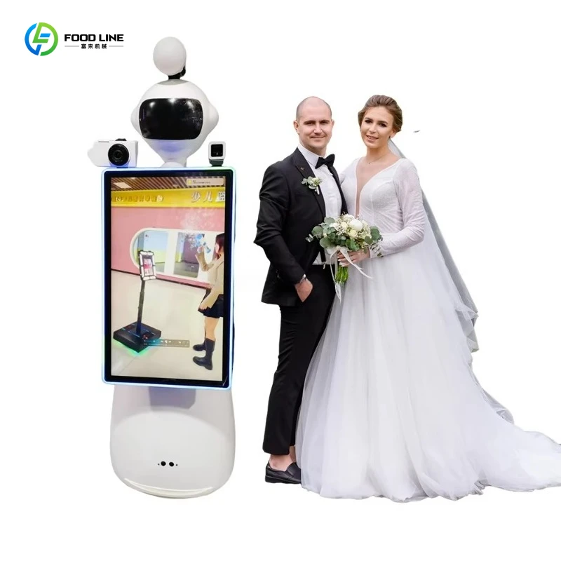 Customized New Portable 32 Inch Big Screen Wedding Robot Photographer Remote Control Mobile Photo Booth Machine