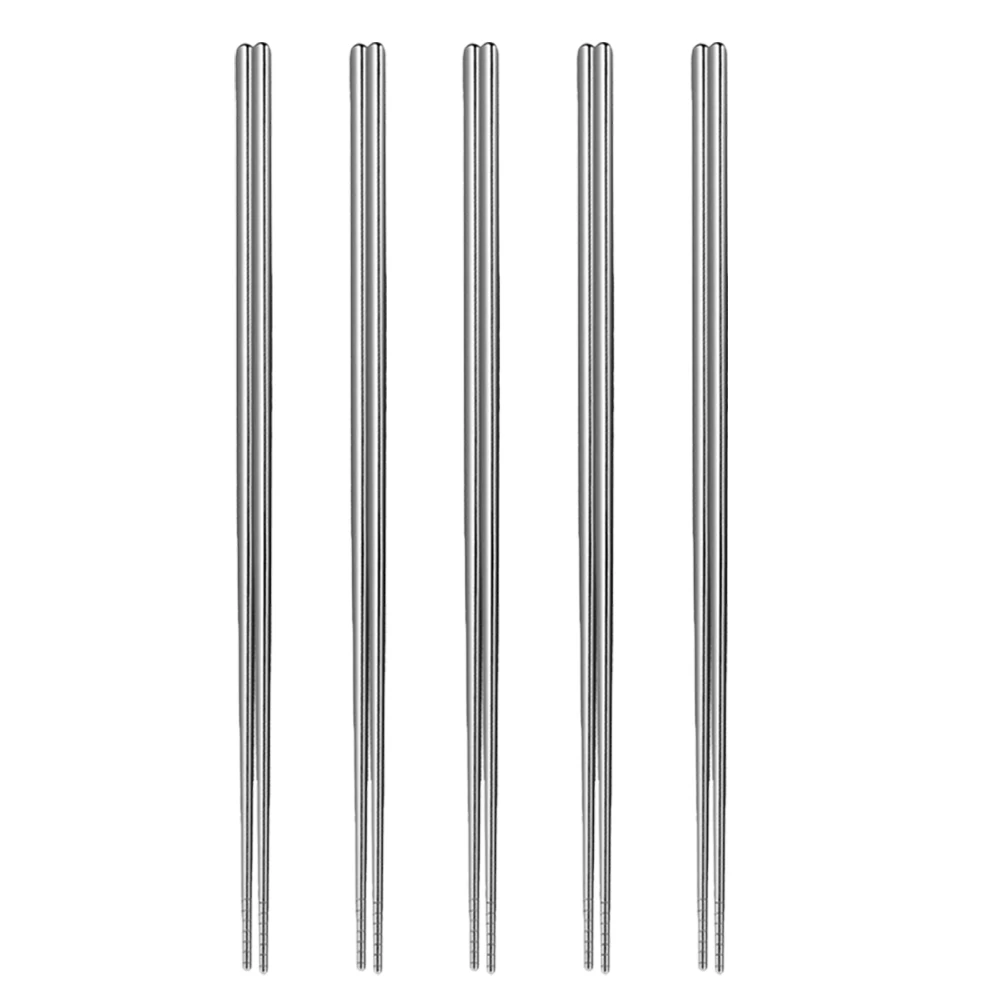 

5 Pair Long Stainless Steel Chopsticks Extended Design for Frying Hot Pot Noodles Cooking Party Supplies Reusable Antislip