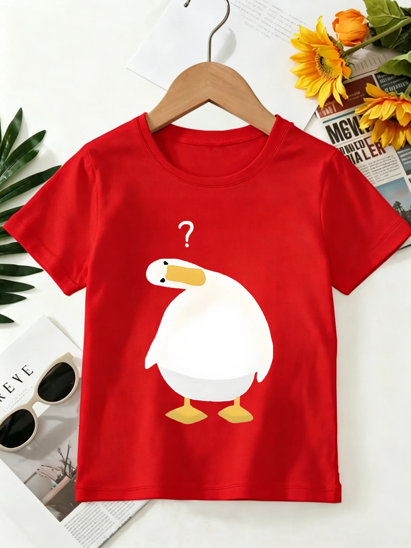 Confused White Duck Kids Funny Cartoon Animal Print Boys Girls Family Matching Cotton Summer Short Sleeve Basic Children Tshirt