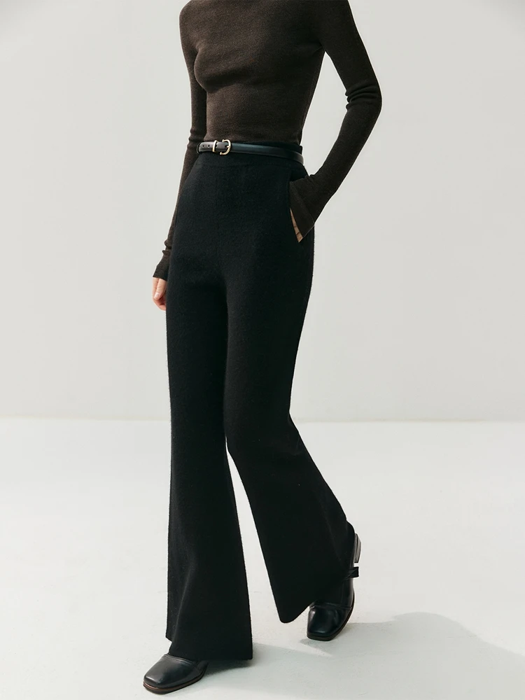 Modern Flared Trousers 100% Cashmere Women's Bootcut Pants Autumn Winter Wide Leg Pants Warm Thicked Business Classic Flare Pant