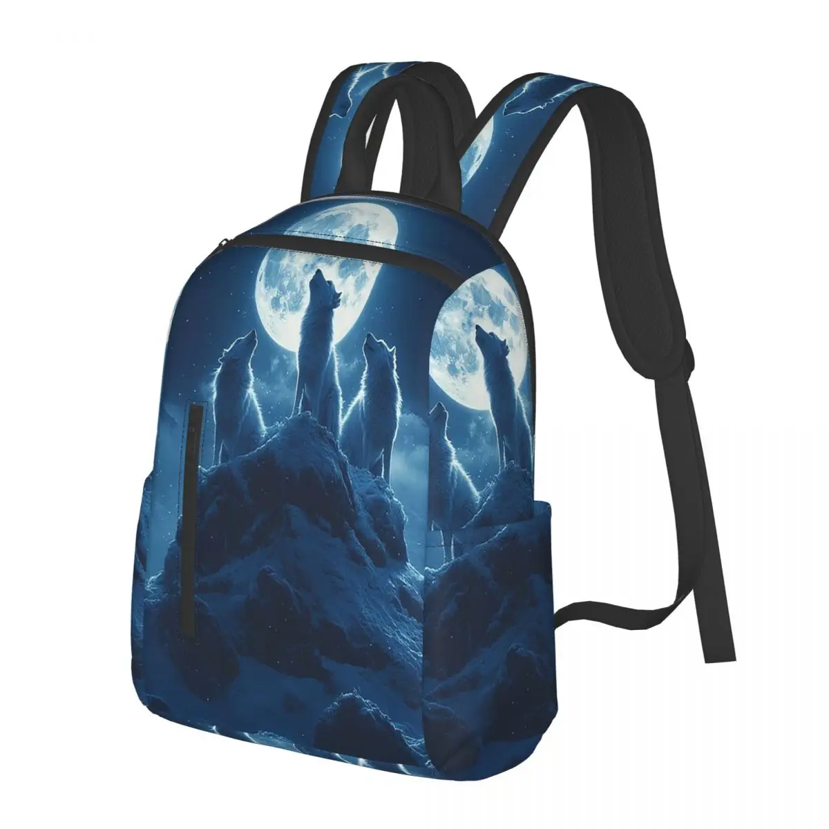 

Blue Moon And Wolves Design Student Backpack School Bag Hiking Travel Daypack for Boys Girls Bookbag Shoulder Bags