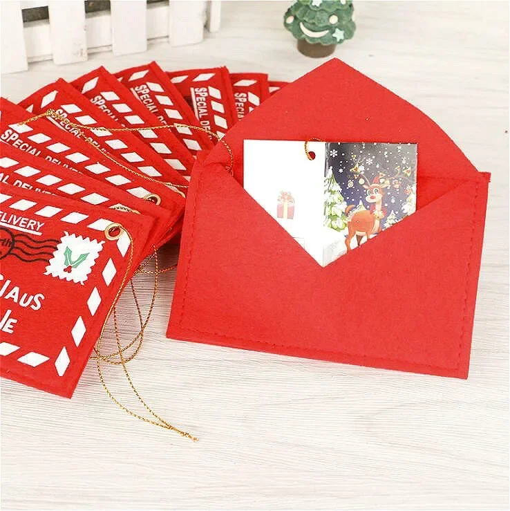 10PCS Envelope Christmas Xmas Tree Hanging Card Holder Santa Gift Bag Red Decoration Gift Envelope Padded Envelopes