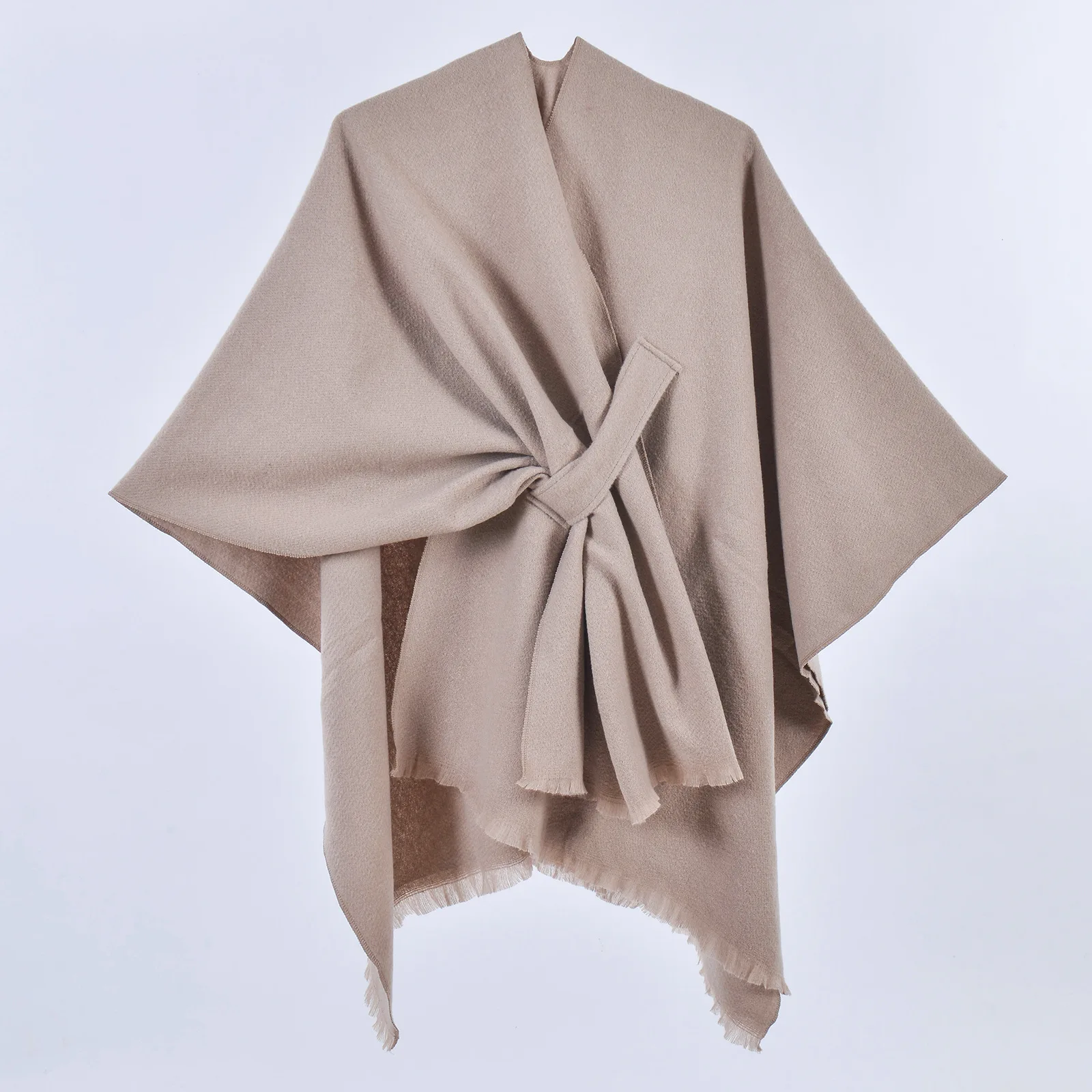 New Women\'s Autumn Winter Warmth Cloak Simple Double Sided Solid Color Split Split Imitation Cashmere Overlay Shawl Gray E2056