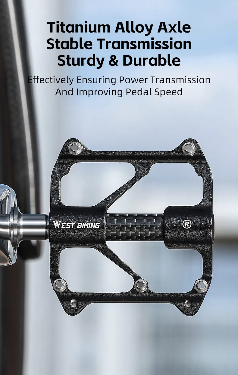 WEST BIKING Carbonfaser-Pedal Rennrad-Pedal 3-Lager Titanlegierung Achspedal MTB Fahrradpedal Fahrradzubehör – Detail 5