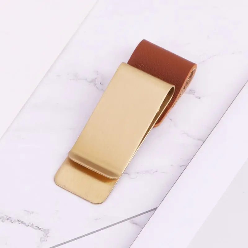 Handmade Leather Stainless Steel Pen Holder Clip Journal Notebook Paper Folder P9JD