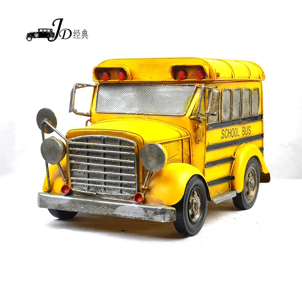 

Retro Iron Metal Handmade Craft Mini American Yellow Shool Bus Models Home Bar Decoration