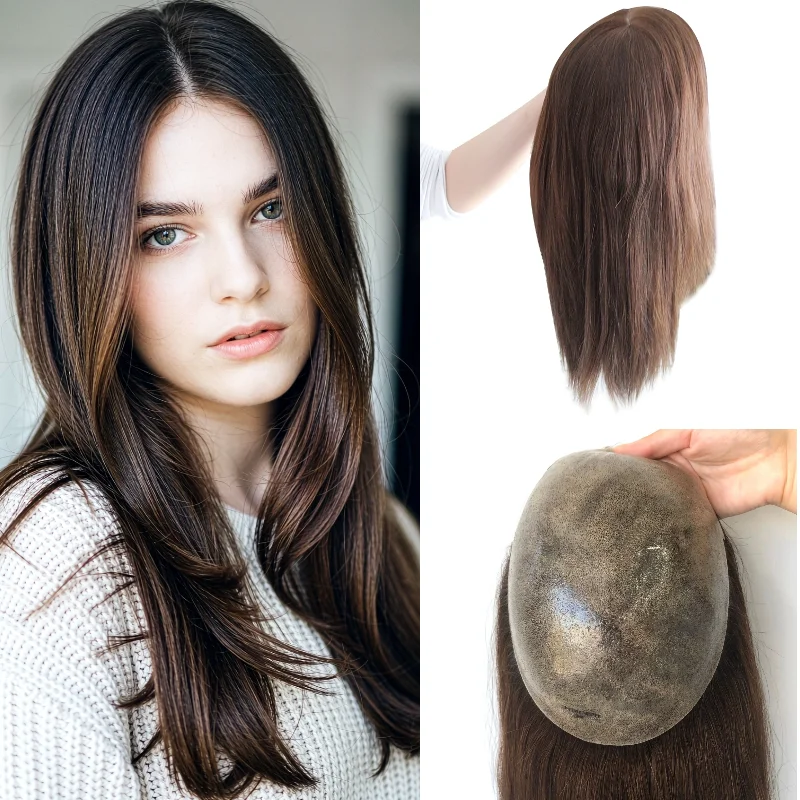 Hand-Tied Human Hair Women Hairpieces PU Base 7x9 16inch 0.08mm Ultra Thin Ready Stock 72H Delivery Color 1B #4 #613 Wholesale