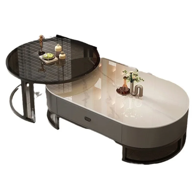 

Coffee table household living room premium light luxury modern cream simple oval electric