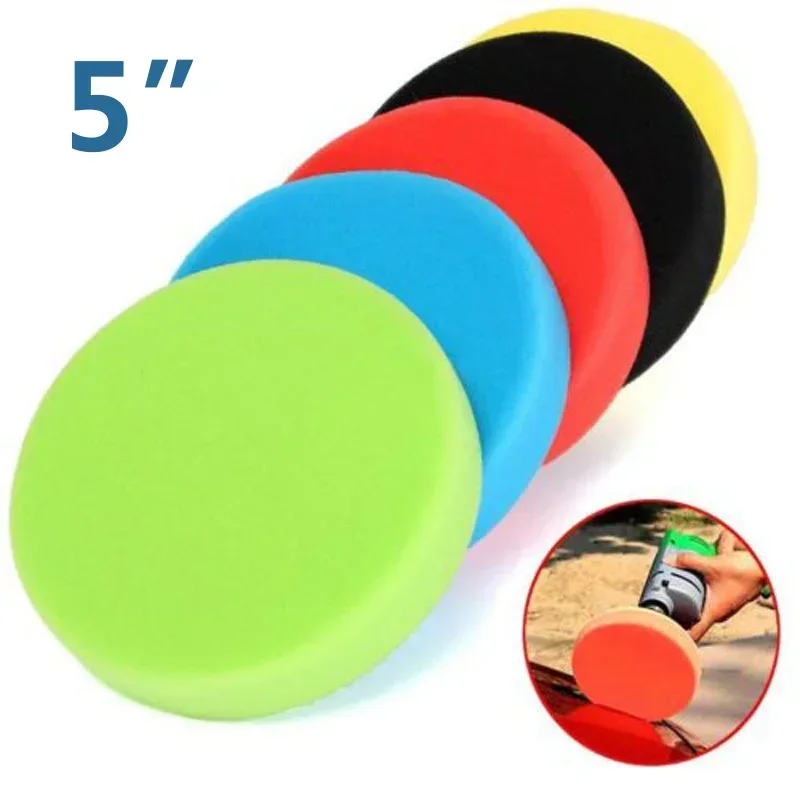 5pcs Flat Car Polishing Foam Buffing Sponge Pad Polisher Tool Kit Set 5 Inch Practical Auto Accessories Tools