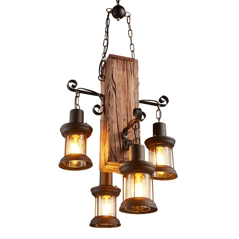 American style Industrial Wood Pendant Lamp Living Room Restaurant Dining Room Lamp Bedroom Kitchen Chandelier Glass Table Lamp