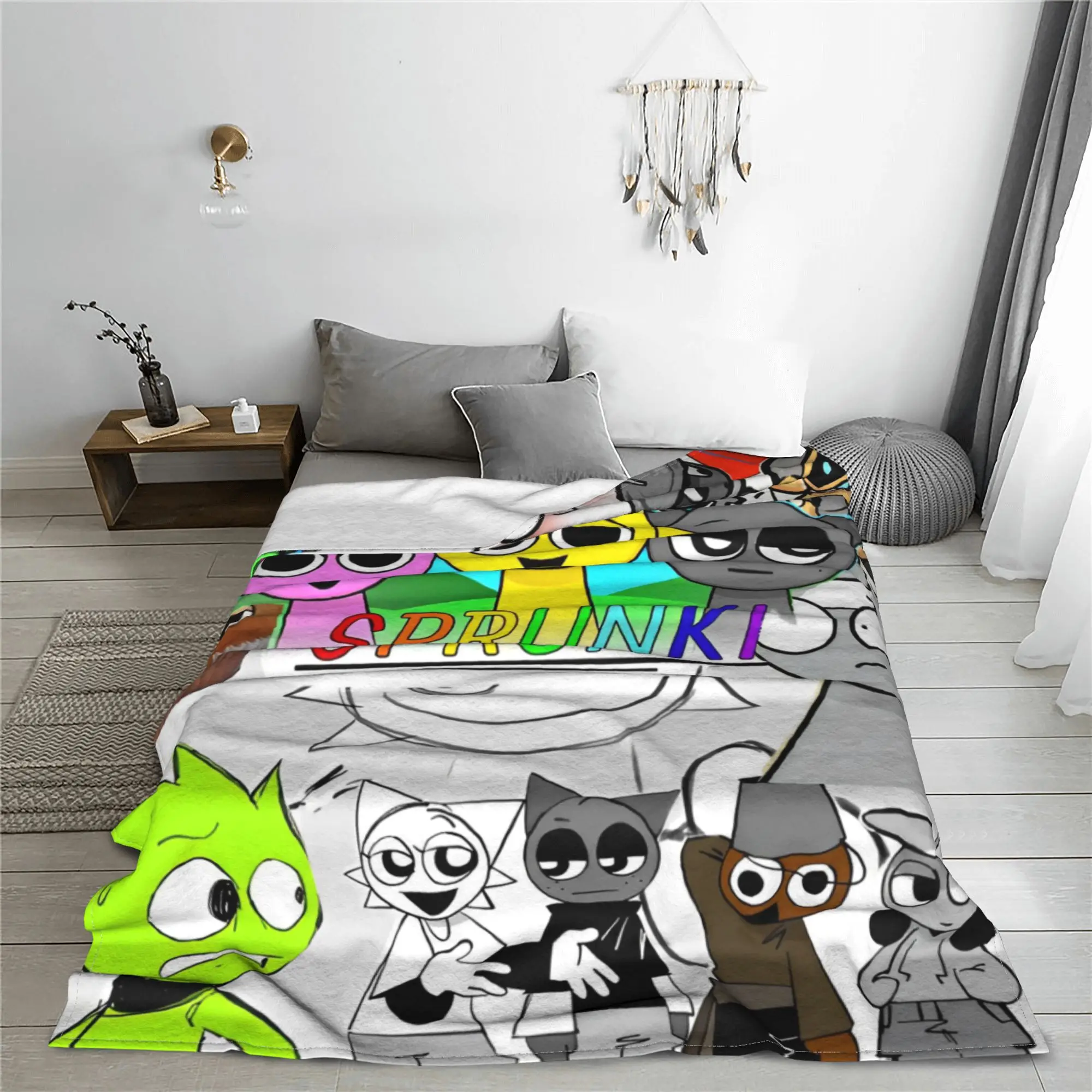 Sprunki Incredibox Game Blankets Fleece Summer  Portable Super Warm Throw Blanket for Bedding Couch Bedspread