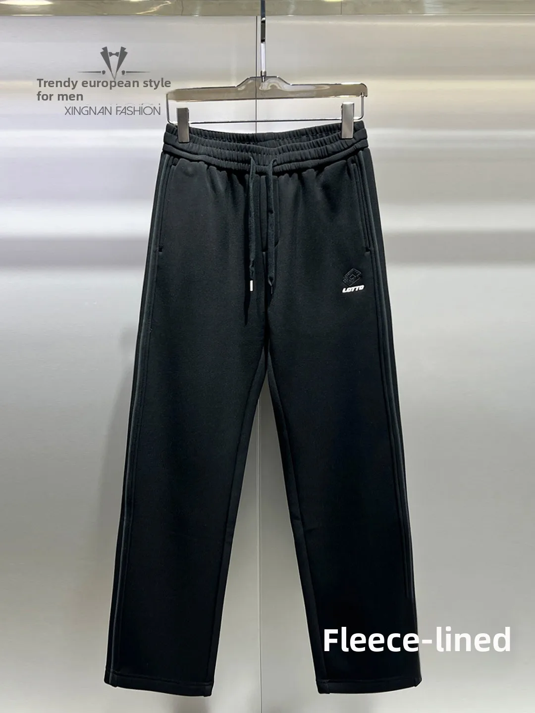 

Men's Winter Thiened Fce Lined Loose Fit Straight Leg Stripe Casual Pants Comfortable Soft Trousers for Daily Wear