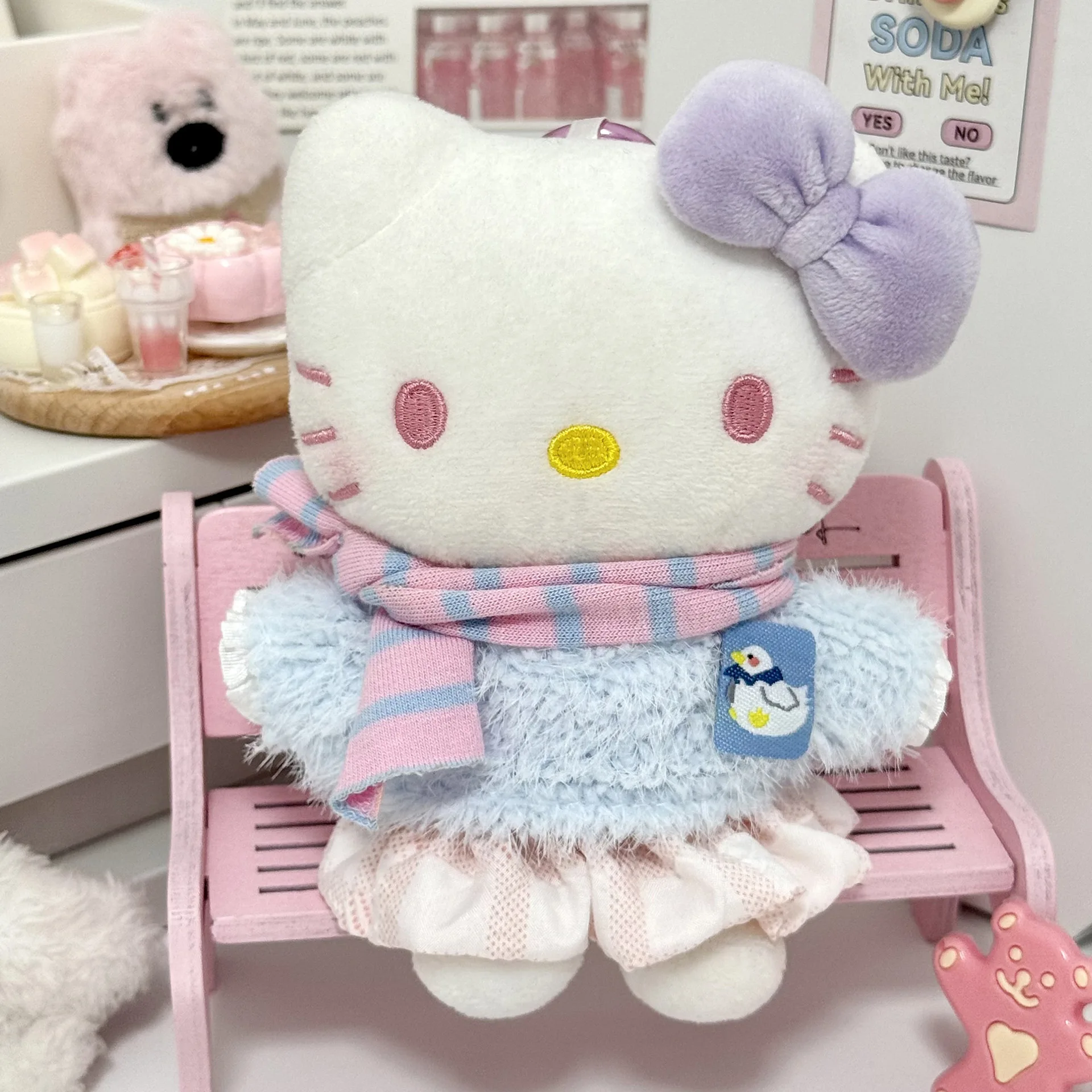 

Hello Kittys Blue Winter Snow Set Plush Keychain Pendant Cute Cartoon Decoration Doll for Kids Fans Gifts