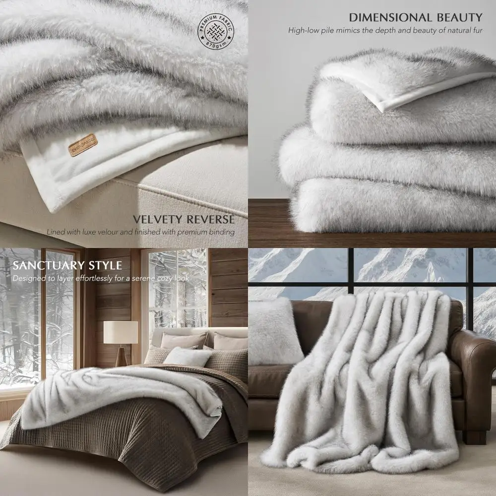 

Cozy Plush Faux Mink Throw Blanket, Reversible Velvet, Frosted White Wolf, 60x80