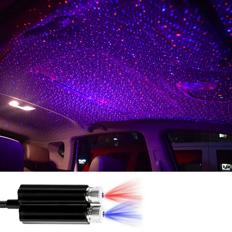 Mini Led Double Headed Roof Starry Night Light Car Atmosphere Projector Usb Galaxy Light Home Auto Decorative Lamps Accessories