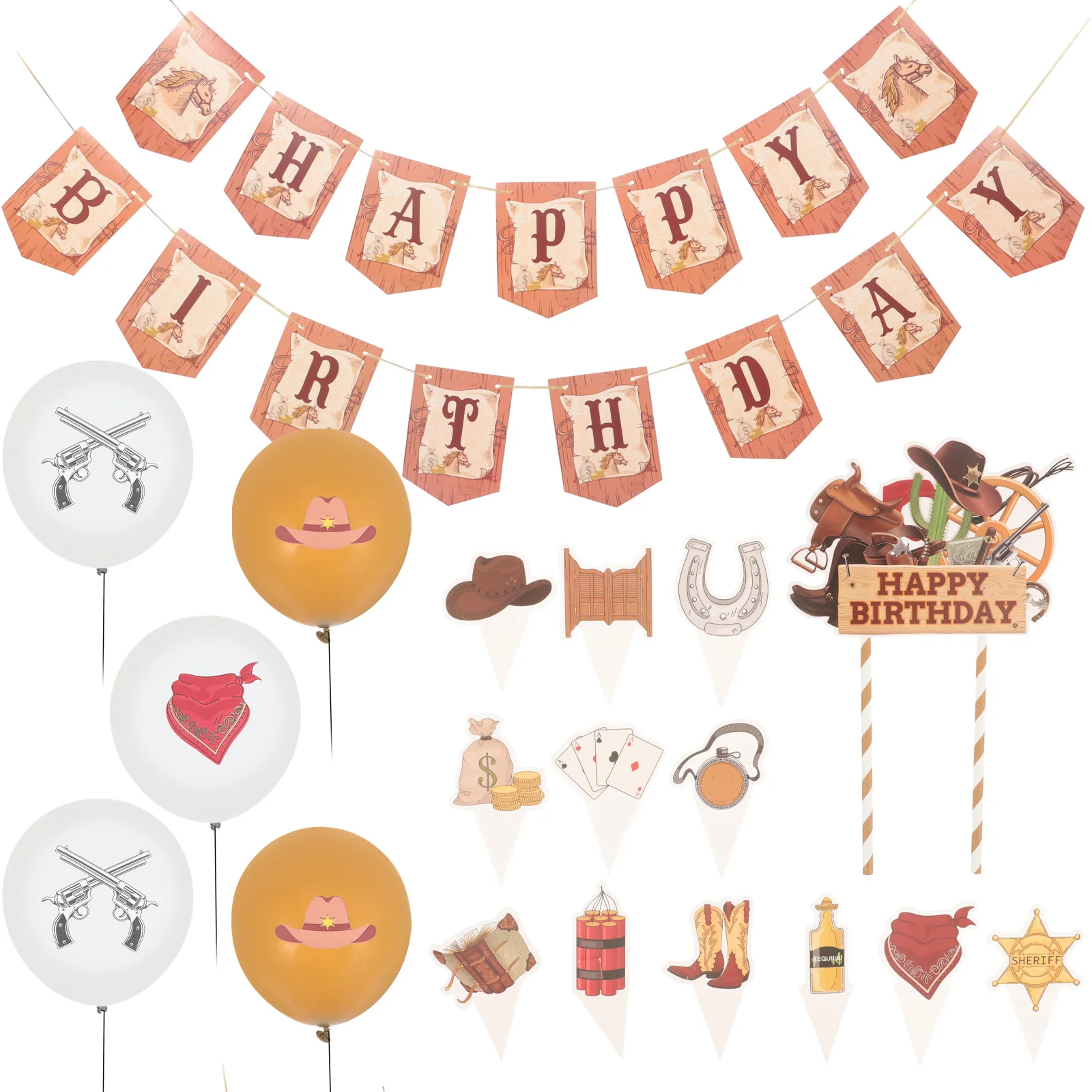 

1 set 1 Set Cowboy Theme Flag Birthday Party Decoration Western Cake Topper Happy Birthday Banner Cupcake Decor Party Supplies