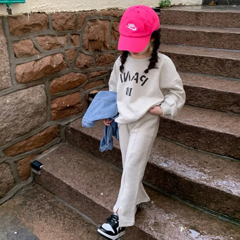 

Sets Full Sleeve O-neck Collar Solid Pullover Regular Cotton New Fashion Cute Lovely Comfortable Warm Spring Autumn Girls Kids