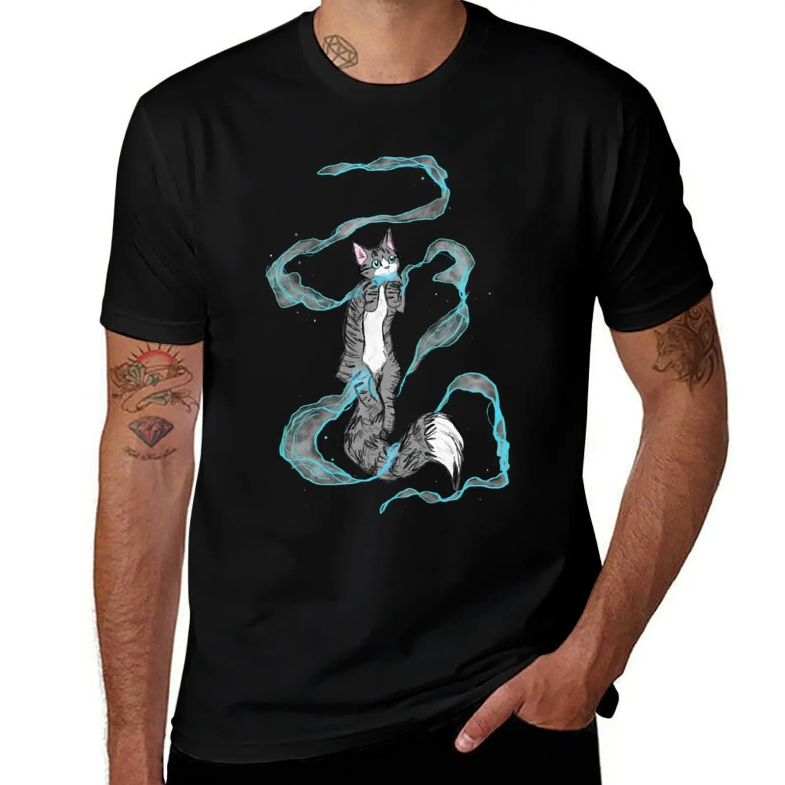 

Cute Grey Magic Cat T-Shirt plus sizes summer clothes blue archive tshirts for men