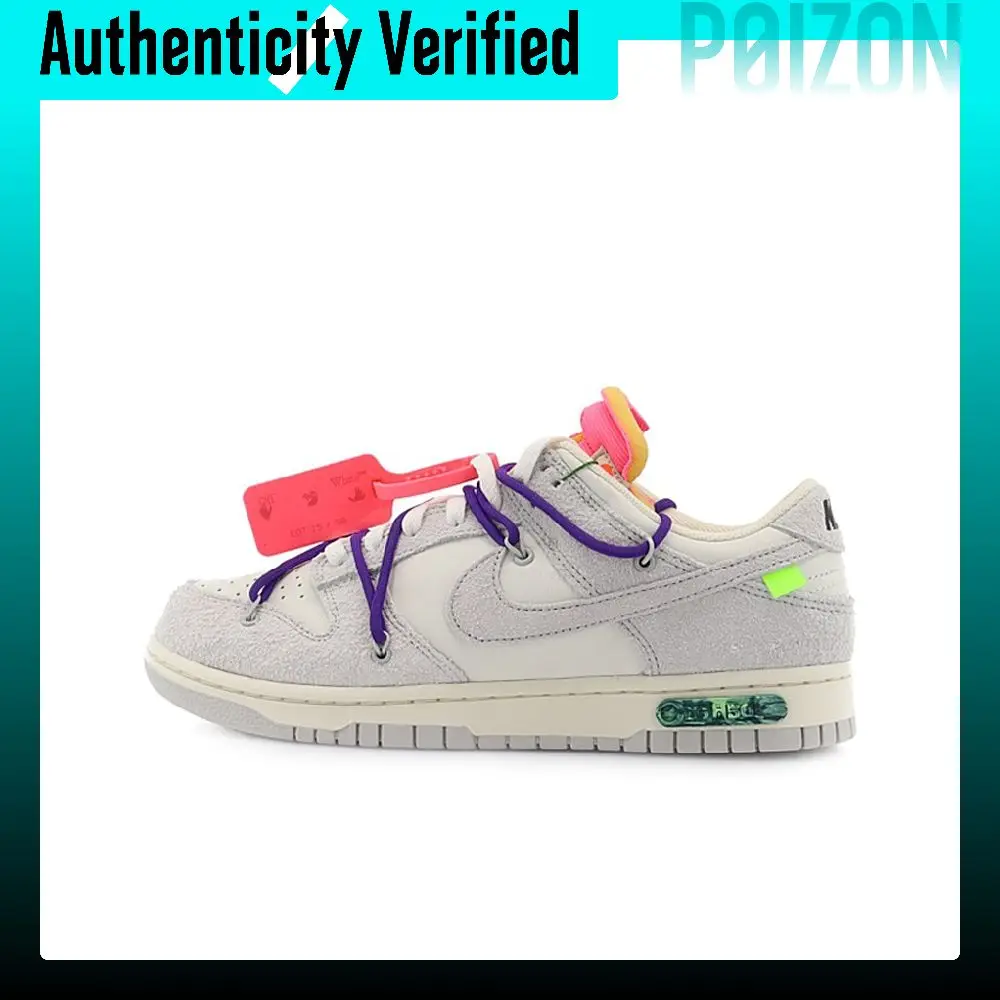 OFF WHITE X Nike Dunk Skateboard Shoes Unisex Low Top Gray/White DJ0950-101