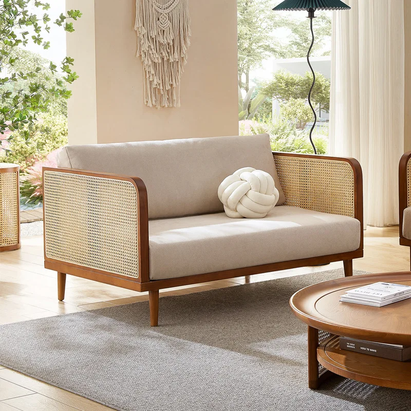 

Скандинавский бревенчатый диван из ротанга, кресло для гостиной, дома, отдыха, стул из ротанга, диван для трех человек, маленькая квартира