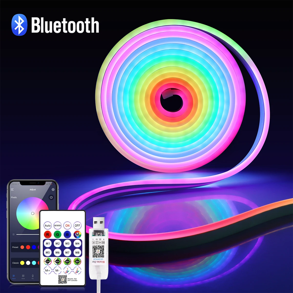 Neon Smart USB LED Lights Bluetooth RGBIC LED Strip DC5V Tape Ribbon fita led TV Back Lighting DIY Gamer Room Decoration