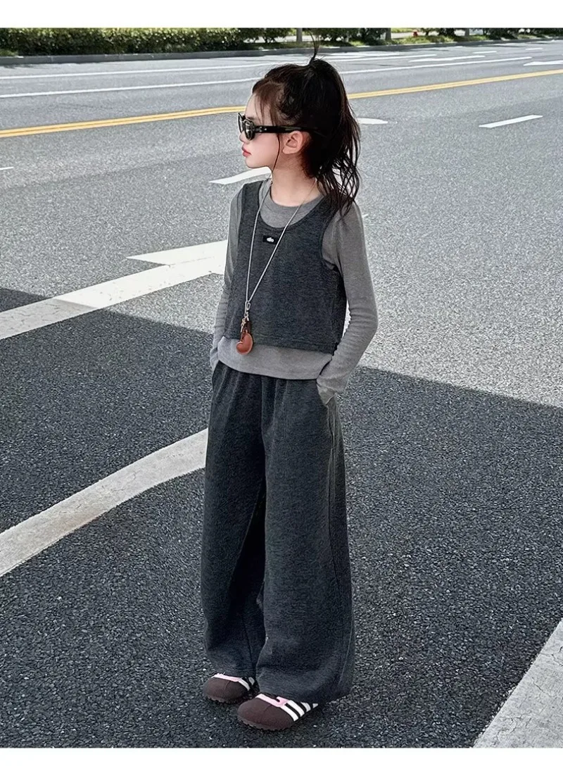 Herbst Kinder Mädchen 3-teiliges Kleidungsset UNITIM 2026 Teenager Mädchen Langarm-Weste Hosen-Outfits Junior Mädchen Weite Hosenanzüge – Detail 13