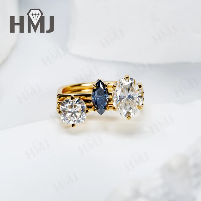 Stackable Ring Set D Color Moissanite Paraiba Lab Sapphire Combination Rings 925 Sterling Silver Irregular Shape Premium Gifts