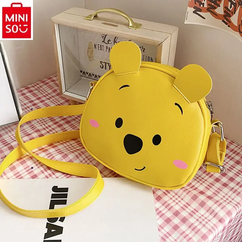 MINISO Disney Cute Winnie Bear Printed Small Round Bag Women's High Quality Sweet Lightweight Storage Bag