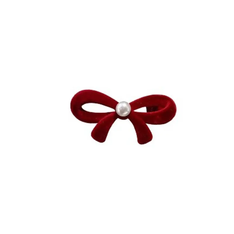 2 uds. Pinzas para el cabello con lazo de terciopelo rojo para mujeres y niñas, Mini flequillo elegante con lazo de perla, horquillas con Clip LATERAL, accesorios para el cabello