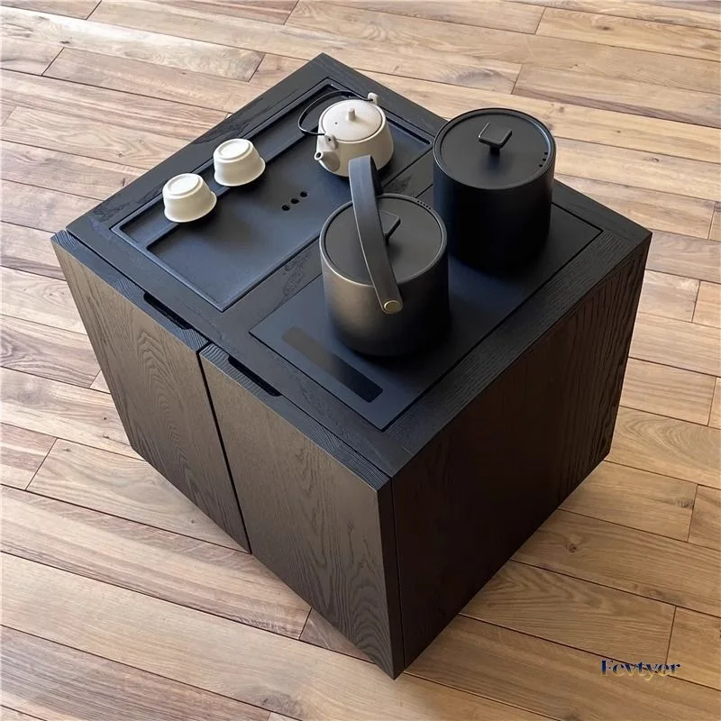 DSA solid wood tea cabinet wabi-sabi wind living room side table mobile tea table small apartment household solid wood coffee