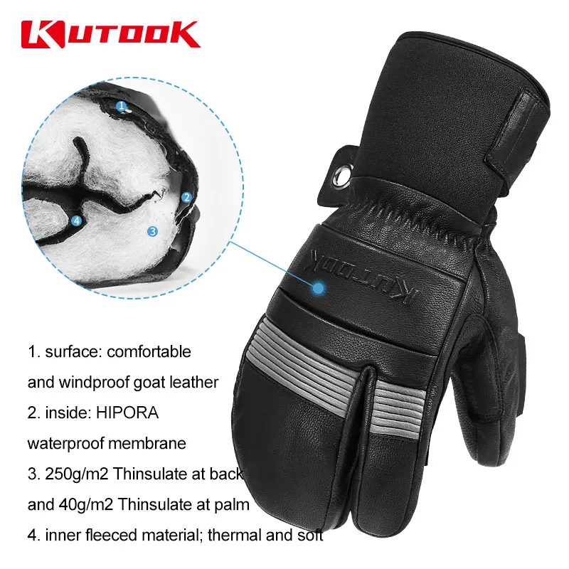 KUTOOK Winter Ski Gloves Thermal Skiing Snowboard Gloves Mittens Leather Outdoor Snow Gloves for Skiing  Protection Accessories