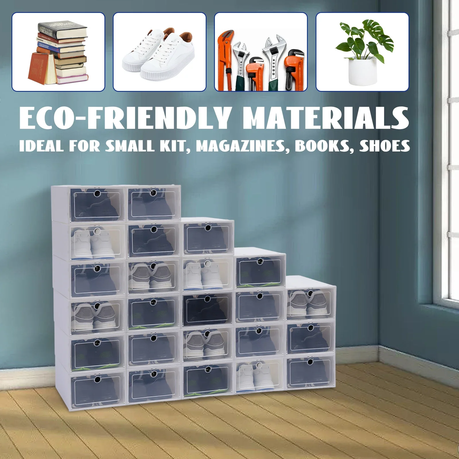 

24pcs Shoe Boxes with Clear Covers Stackable Shoe Containers Clear Shoe Storage Organizer DIY Installation Large Capacity