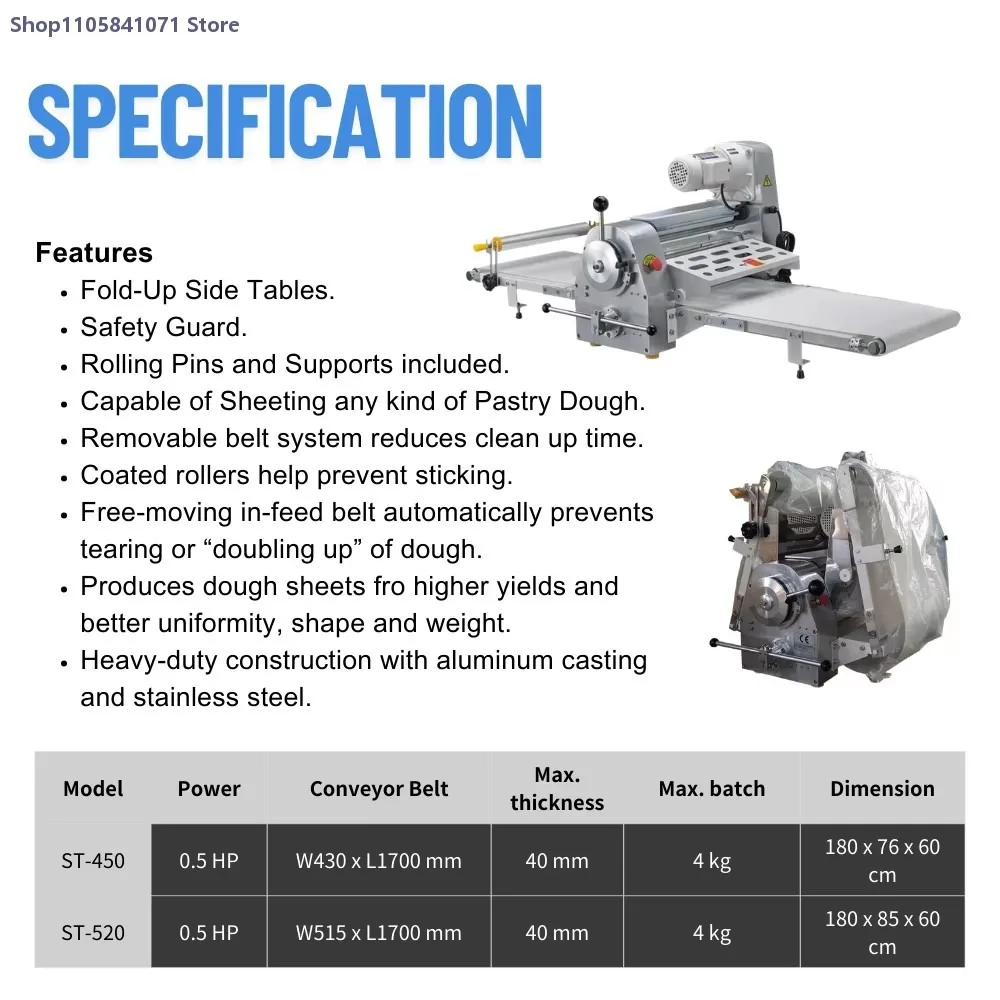 Commercial Electric Pizza Dough Sheeter Stainless Steel Bakery Dough Rolling Press Machine Heavy Duty