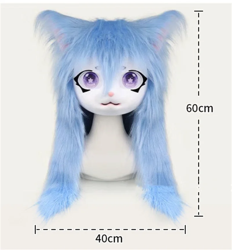 Najnowszy Fursuit Kigurumi Zwierzęca Maska na Głowę Cosplay Zwierzę Kot Anime Lolita Kig Zwierzęca Głowa na Halloween Party Kostium Rekwizyt Prezent