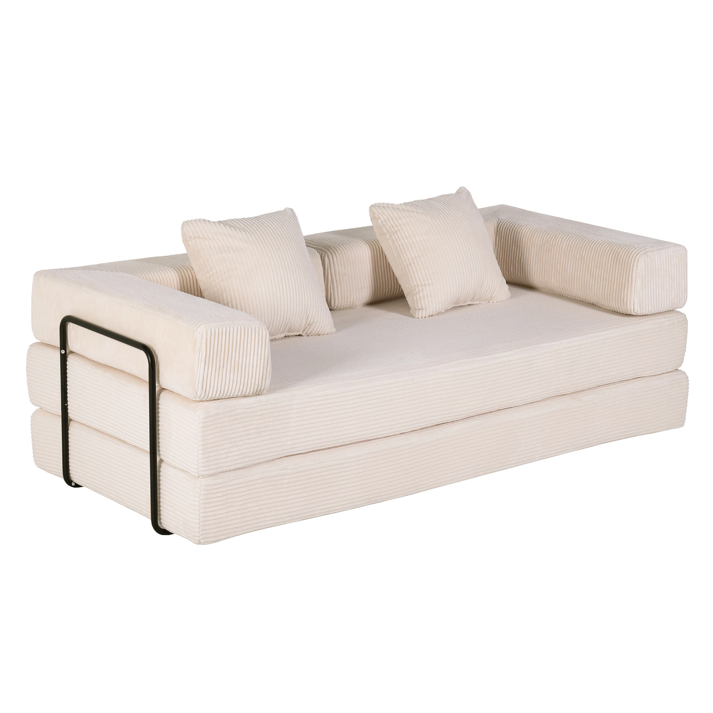 Komprimierbares Schlafsofa, Beige, Keine Montage Nötig, Faltbare Bodencouch, Weiches Zweisitzer-Sofa für Wohnzimmer