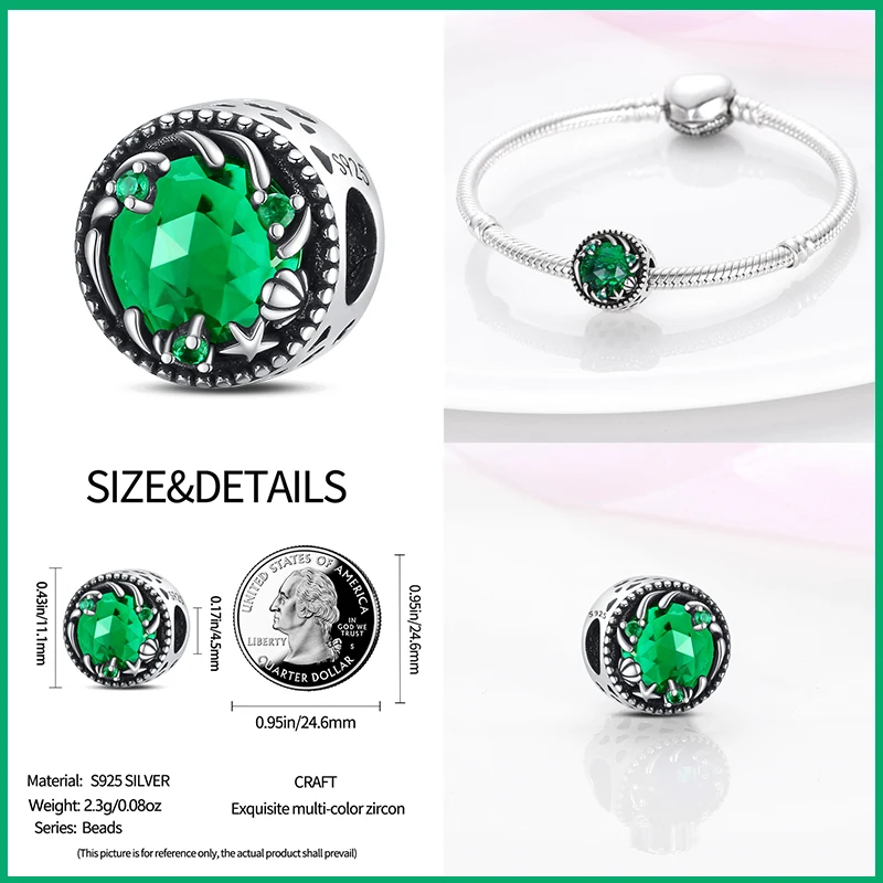 Abalorio de plata de ley 925, serie verde trébol de cuatro hojas, adecuado para pulsera Pandora original, producción artesanal