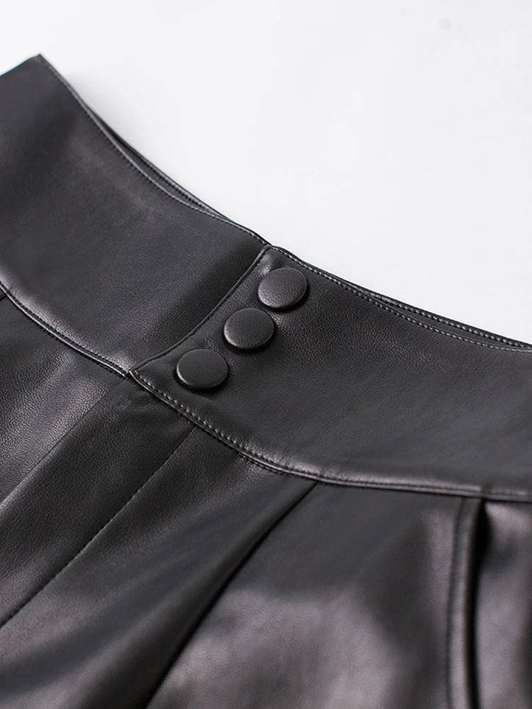 

Autumn Winter New Sle Haifeng Real Leather orts Women's Slim High Waist Loose eepskin Wide Leg Boot Pants Casual