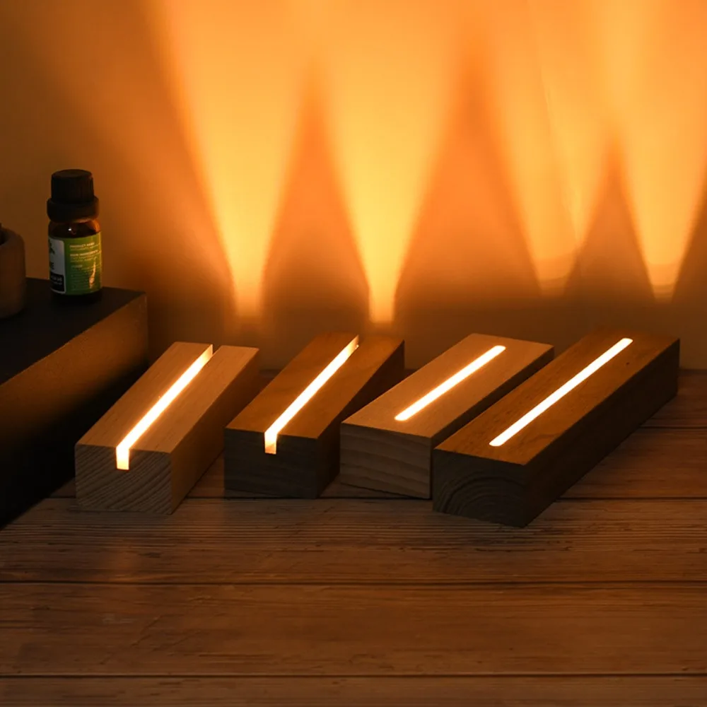 15cm LED Wood Display Base Rectangle USB Light Stand for Crystal Glass Resin Art Ornament Wooden Night Lamp Base LED Light Stand