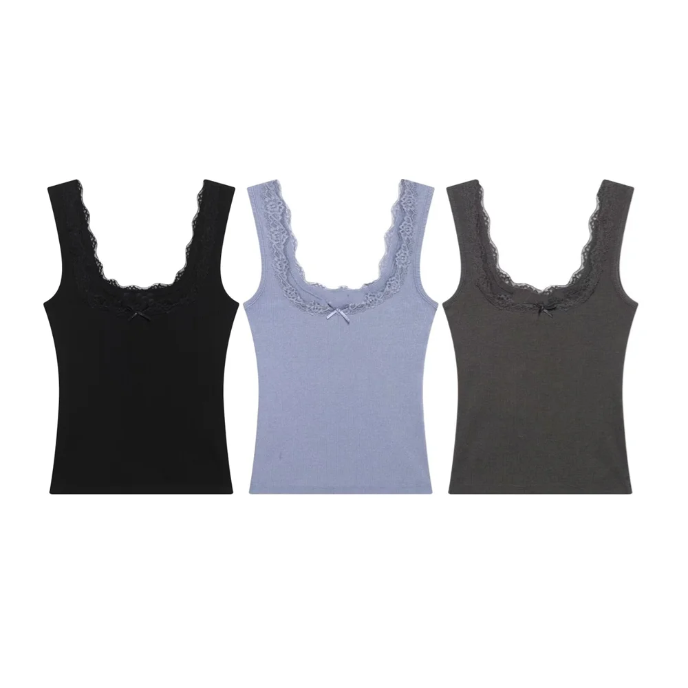 

Kar&Otza 2025 spring new women's clothing versatile hot girl style slim U-neck lace trim suspenders sleeveless vest