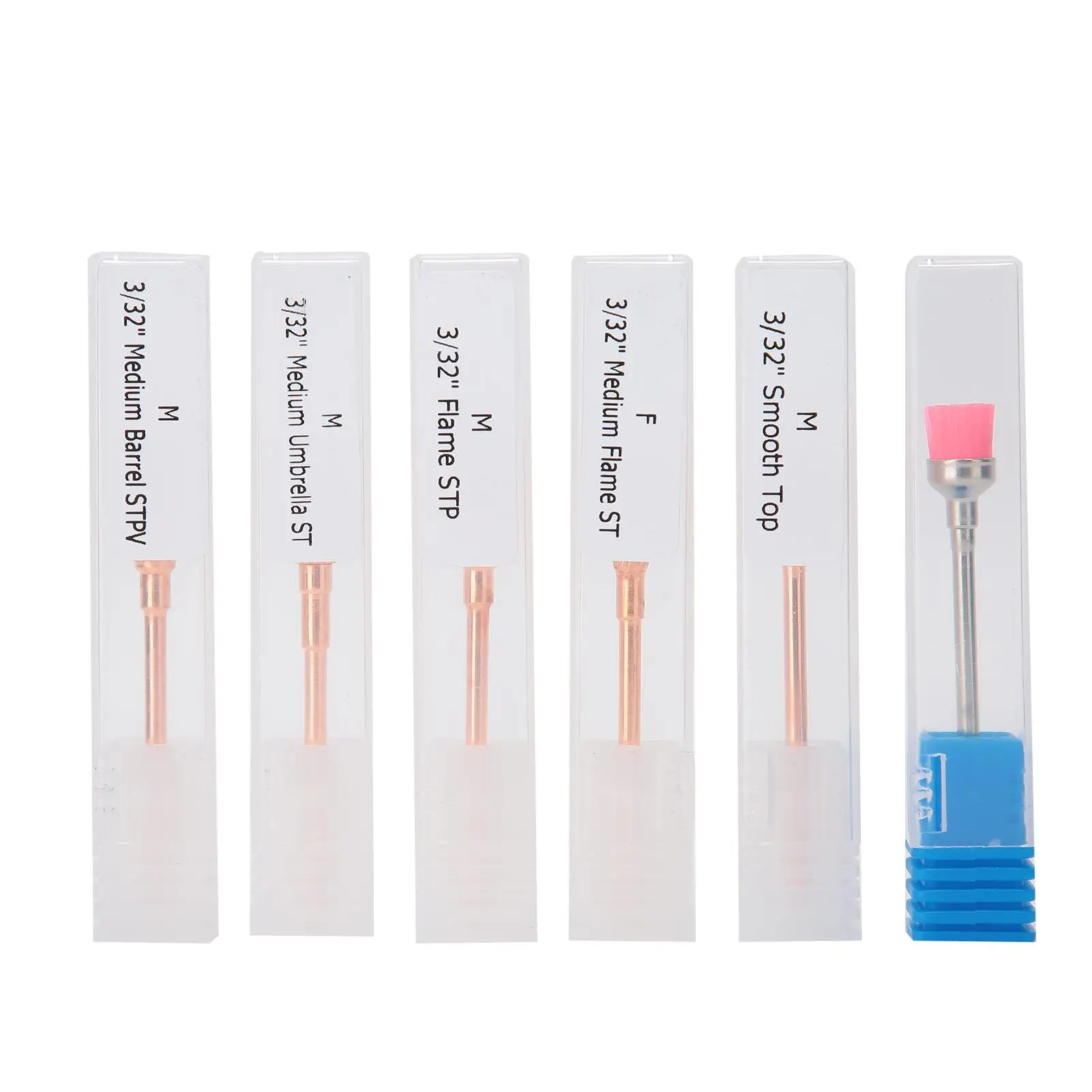 Set di punte per unghie in acciaio al tungsteno in oro rosa da 6 pezzi con strumento per Manicure con pennello antipolvere