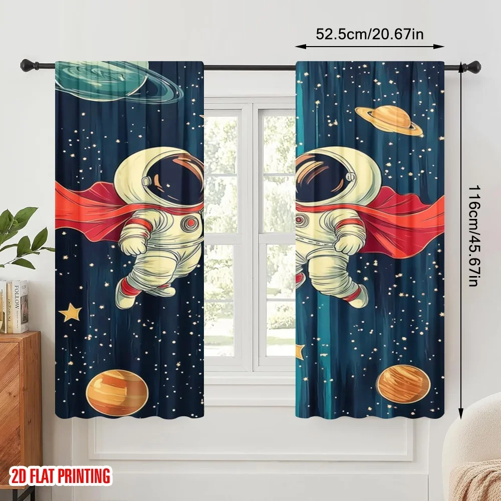 2pcs,2D plane printing Minimalist Curtains Space Buddies Polyester Easy Install (without rod) Festive Use for Bedroom, Living