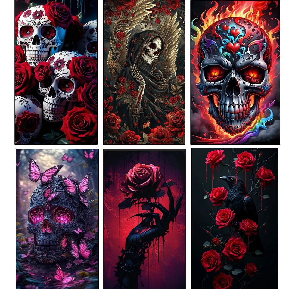 

Skeleton and Rose Diamond Painting Kit 2025 New Series 5D Diamond Mosaic Homemade Cross Embroidery Kit Embroidery Decoration