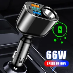 Cargador de teléfono para coche USB Dual 30W PD 66W 4 puertos carga rápida para iPhone14 Samsung Xiaomi cargador rápido para encendedor de cigarrillos de coche