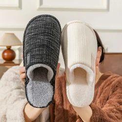 Couple House Slippers Winter Indoor Non-Slip Keep Warm Plush Slippers Men Closed Toe Soft Sole Home Cotton Shoes Slides Man